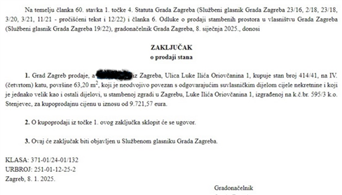 Prodaje se stan od 63,20 m² za 9.721,57 EUR-a u Zagrebu ( oko 153 EUR/m² )